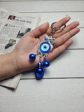 Evil Eye Owl Bell Keychain – Blue Nazar Protection Charm