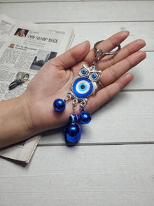 Evil Eye Owl Bell Keychain – Blue Nazar Protection Charm