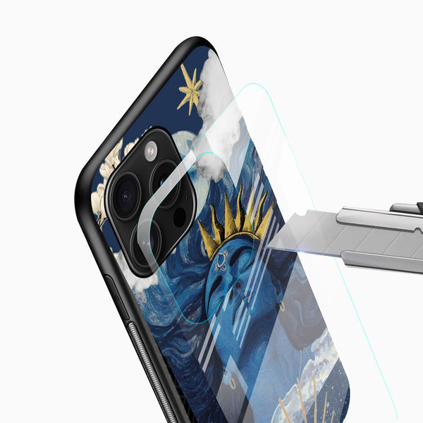 Blue Mahadev spiritual artwork glass mobile phone cover