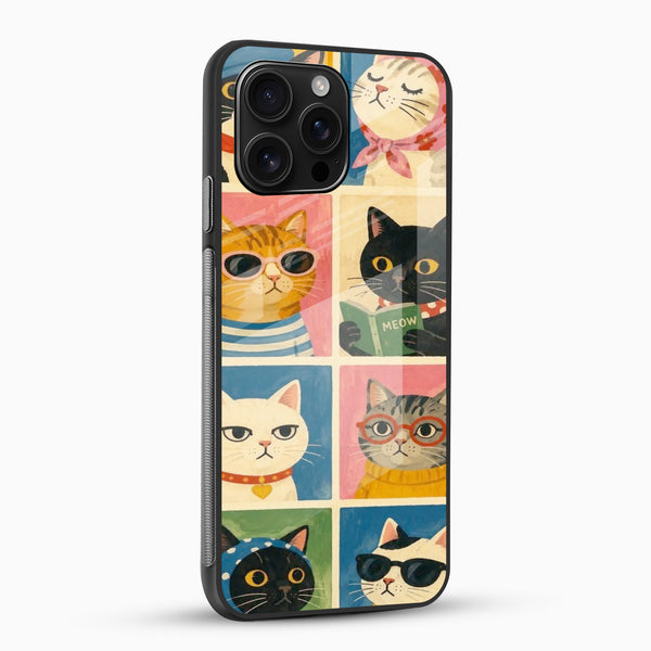 Adorable cat characters printed on premium glass mobile cover