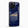 Golden leopard artwork on navy blue glass mobile cover