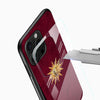 Burgundy mobile cover with radiant golden lion artwork