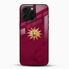 Golden lion sun emblem on burgundy red glass mobile cover