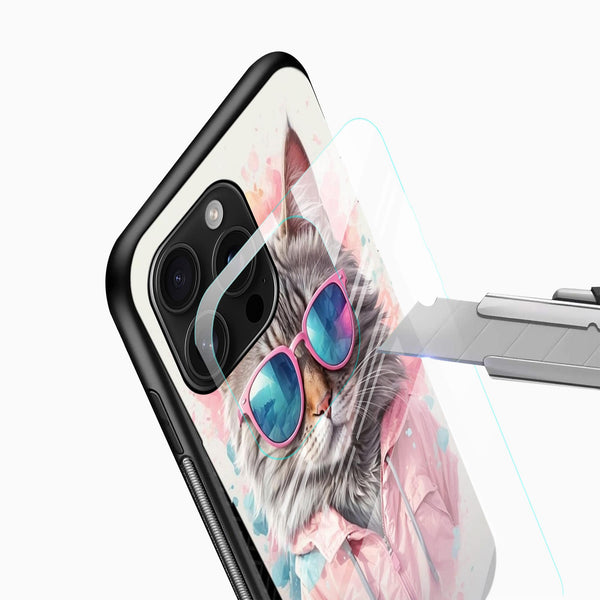Cool Cat Glass Mobile Case – Fun & Trendy Aesthetic Design - Cover Stall