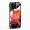 Red Spider-Man comic design on premium glass mobile cover