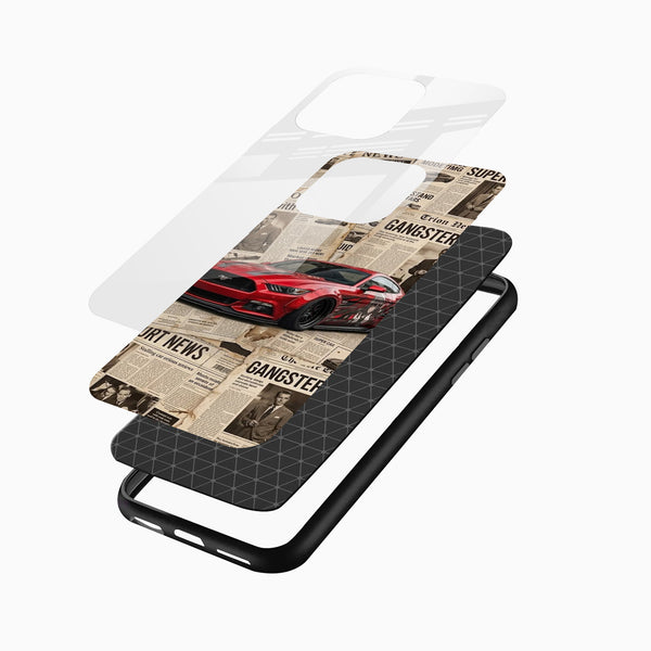 Red Mustang automotive design printed glass mobile cover