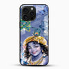 Divine Krishna blue glass mobile cover with peacock feather design