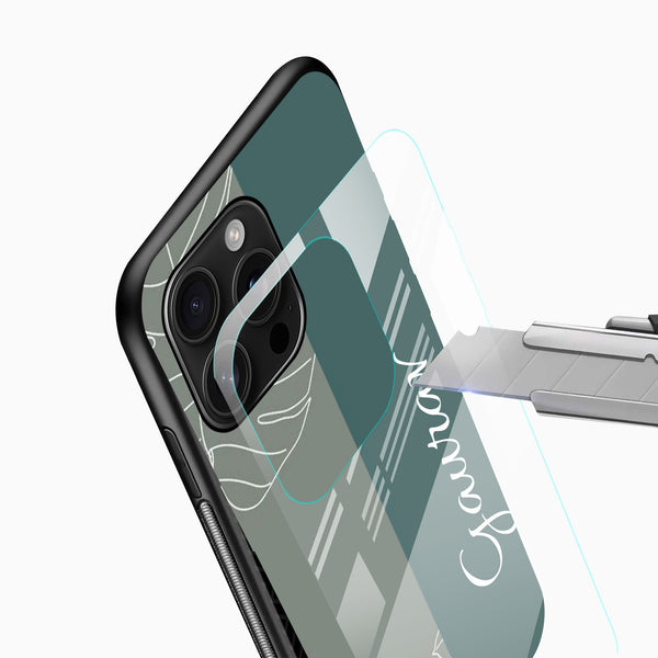 Minimalist line art custom name tempered glass phone case