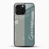 Customized name glass mobile cover in sage green and grey