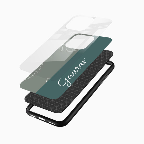 Stylish personalized name mobile cover with grey and green design