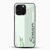 Customized name glass mobile cover with mint green floral design