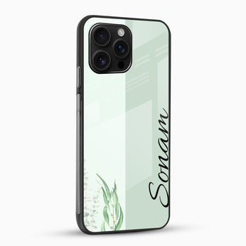 Mint Green Floral Design - Customized Name Glass Mobile Cover