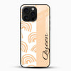 Customized name glass mobile cover with peach rainbow design