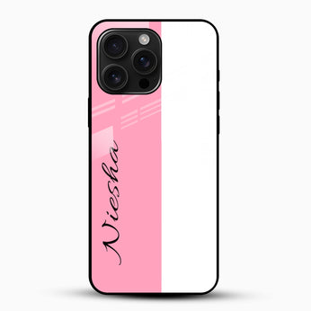Pink & White Minimalist Design - Customized Name Glass Mobile Cover