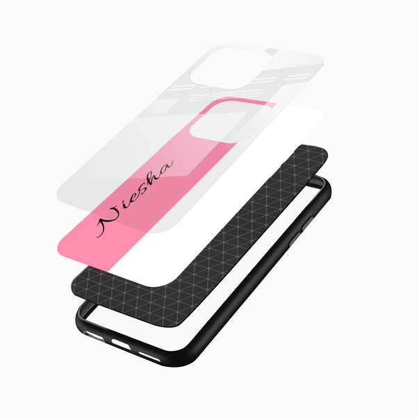Aesthetic pink personalized mobile cover with white panel design