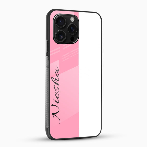 Personalized pink and white mobile cover with stylish name lettering