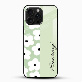 Sage Green Floral Design - Customized Name Glass Mobile Cover