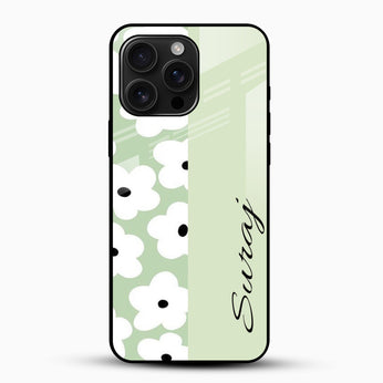 Sage Green Floral Design - Customized Name Glass Mobile Cover