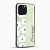 Personalized sage green phone case with white flowers and name lettering