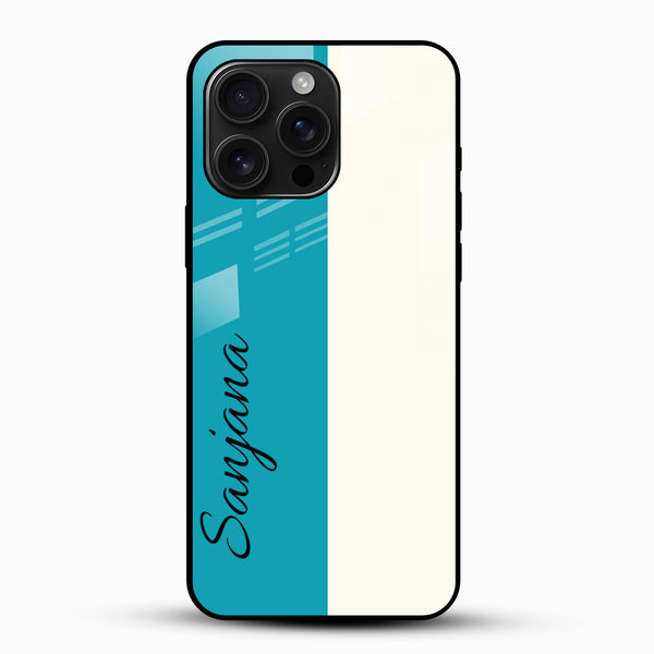 Teal Blue and Cream Minimal Design customized name glass mobile cover