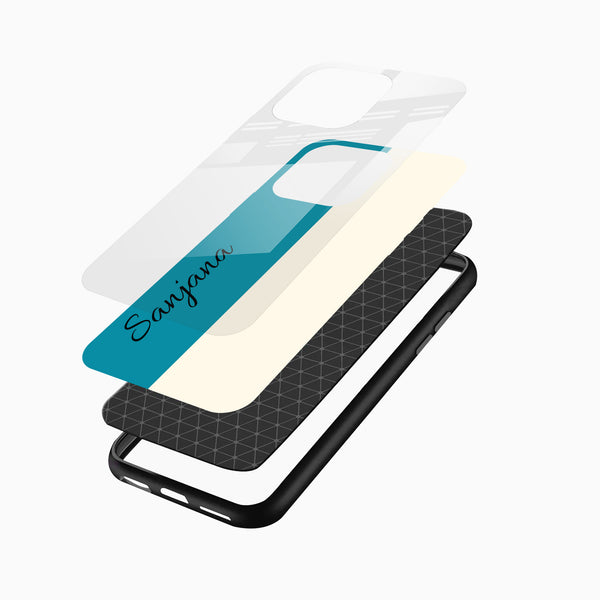 Teal Blue & Cream Minimal Design - Customized Name Glass Mobile Cover