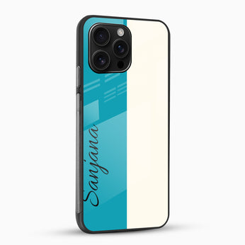 Teal Blue & Cream Minimal Design - Customized Name Glass Mobile Cover