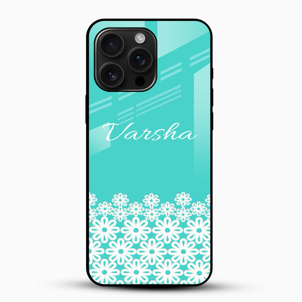 Turquoise Floral Design customized name glass mobile cover