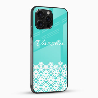 Turquoise Floral Design - Customized Name Glass Mobile Cover