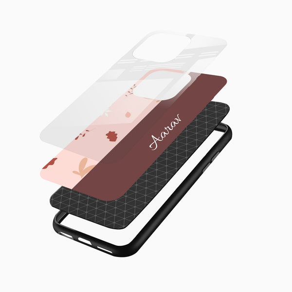 Elegant floral glass mobile cover with a soft pink botanical pattern