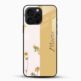 Beige Floral Design - Customized Name Glass Mobile Cover
