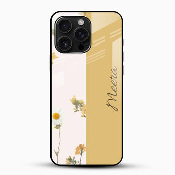 Beige Floral Design - Customized Name Glass Mobile Cover