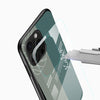 Minimalist glass mobile cover with abstract white line-art detailing