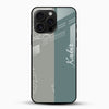 Customized name glass mobile cover with sage green and grey design