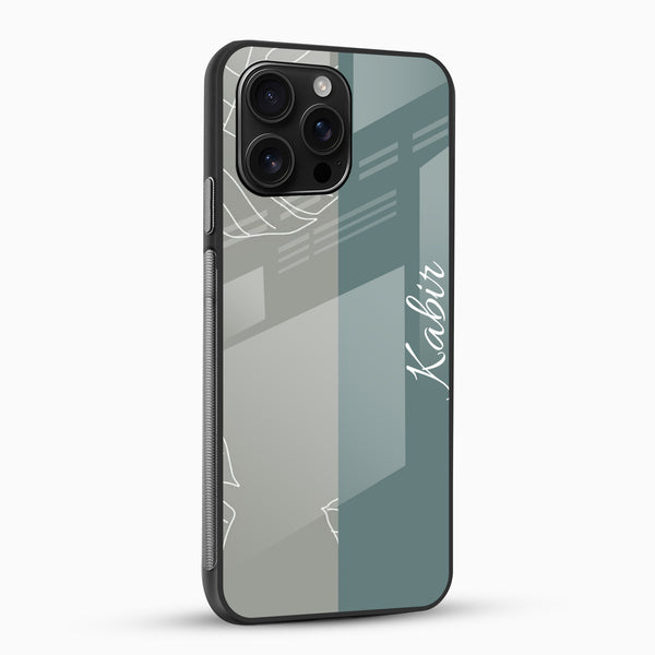 Personalized sage green mobile cover with elegant white script lettering