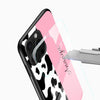 Glass mobile cover featuring custom script name and cow print design