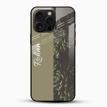 Olive Green Succulent Design - Customized Name Glass Mobile Cover