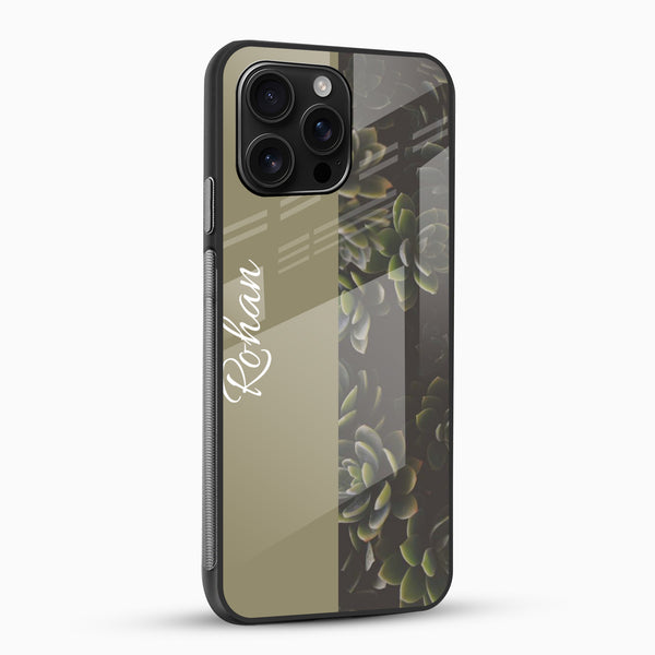 Personalized mobile cover with dark green succulent plant pattern