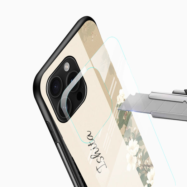 Elegant cream glass mobile cover with custom name printing