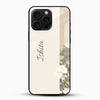 Customized name glass mobile cover with cream floral design