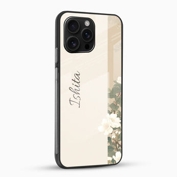 Elegant Cream Floral Design - Customized Name Glass Mobile Cover –