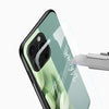 Sage-blue glass mobile cover with custom name printing