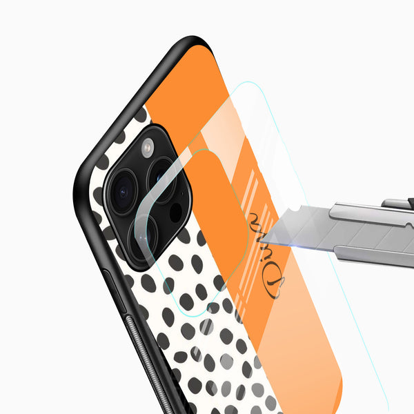 Orange glass mobile cover with custom name printing
