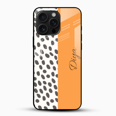 Orange & Grey Polka Dot Design - Customized Name Glass Mobile Cover