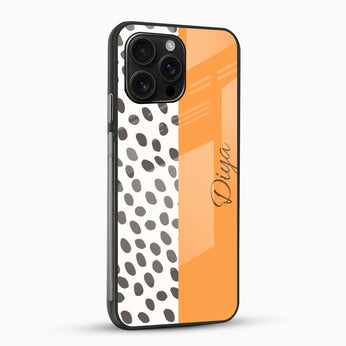 Orange & Grey Polka Dot Design - Customized Name Glass Mobile Cover