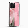 Personalized phone case featuring pink tulips and green leaves