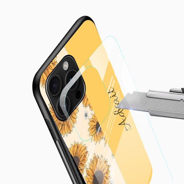Yellow glass mobile cover with custom name printing