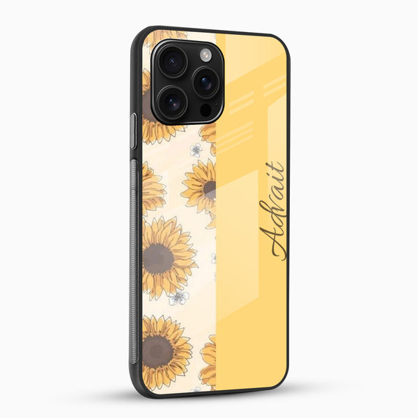 Personalized phone case featuring sunflowers on a cream background