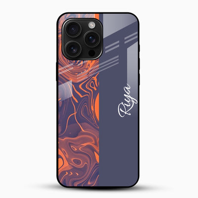 Orange & Navy Blue Marble Design -Customized Name Glass Mobile Cover