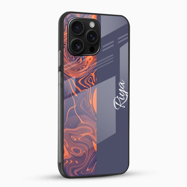 Personalized phone case featuring an abstract orange and blue pattern