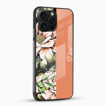 Elegant Floral Peach Design - Customized Name Glass Mobile Cover